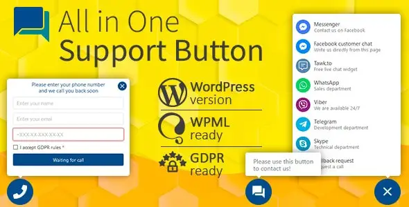 All in One Support Button + Callback Request. WhatsApp, Messenger, Telegram, LiveChat and more…